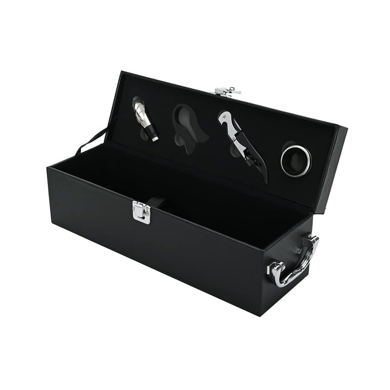 Porta Vinhos Maleta Couro +Kit Abridor 4 Peças Brudon