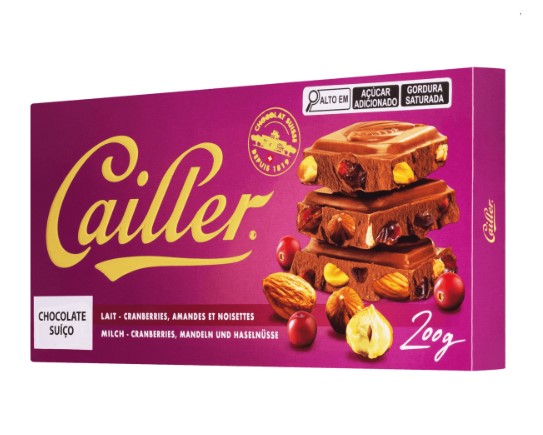 Chocolate Suíço ao Leite 31% Cacau com Cranberry, Amêndoas e Avelãs Cailler Tablete de 200g