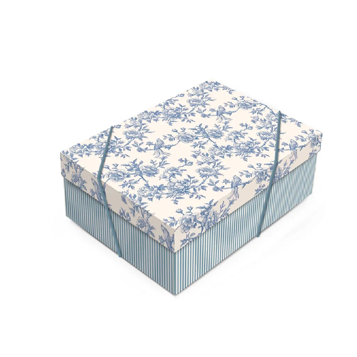 Caixa Retangular com Tampa Versalhes Azul/Marfim M 35x25x11 cm
