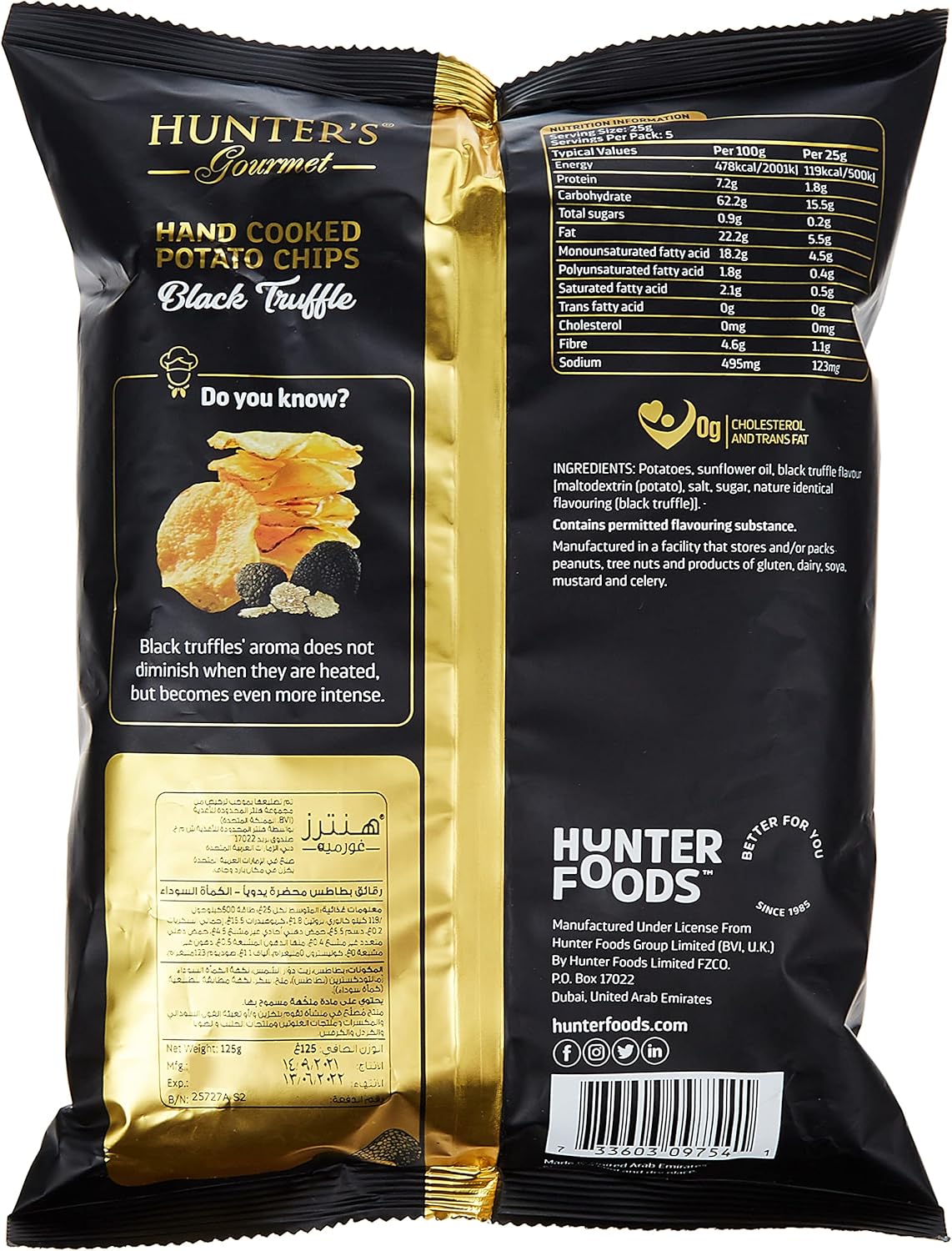 Chips de Batata Frita de Dubai Hunters Gourmet Sabor Trufas Negras 125g