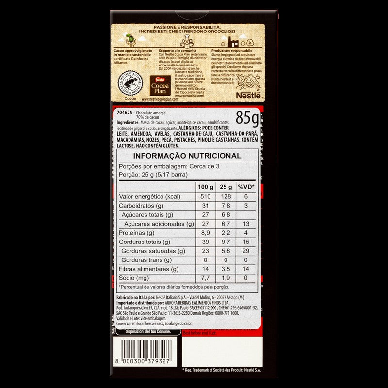 Chocolate Italiano Perugina Nero 70% 85 G