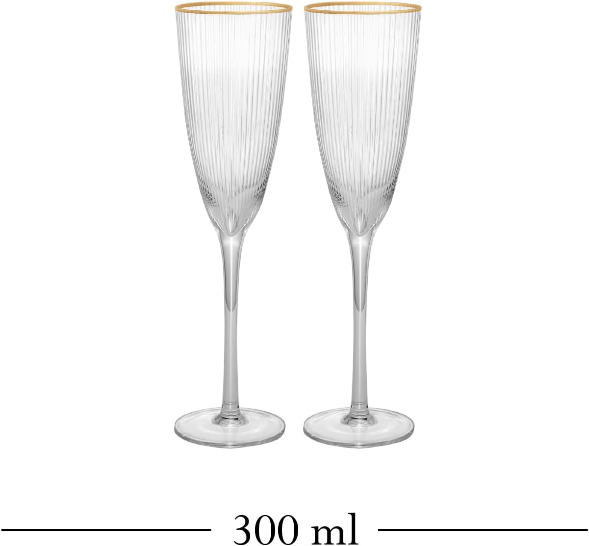 Conjunto de 2 Taças de Vidro Wolff Para Champanhe com Borda Dourada Lines 300ml