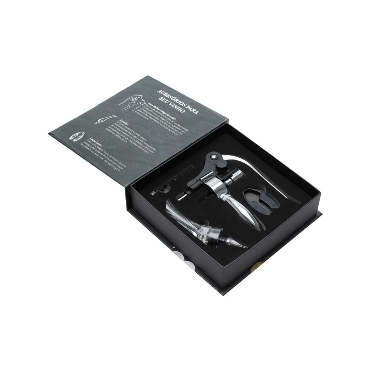 Conjunto 4 Peças de Aço Inox para Vinho com Caixa  Wolff