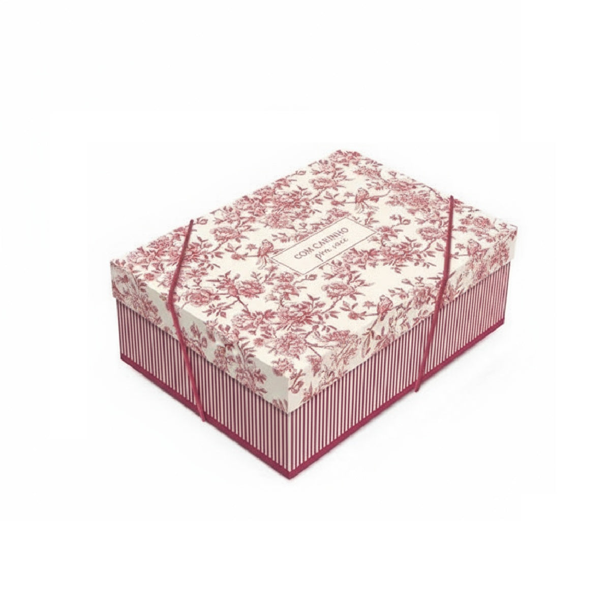 Caixa Retangular com Tampa Versalhes Vermelho/Marfim G 46x33x14 cm