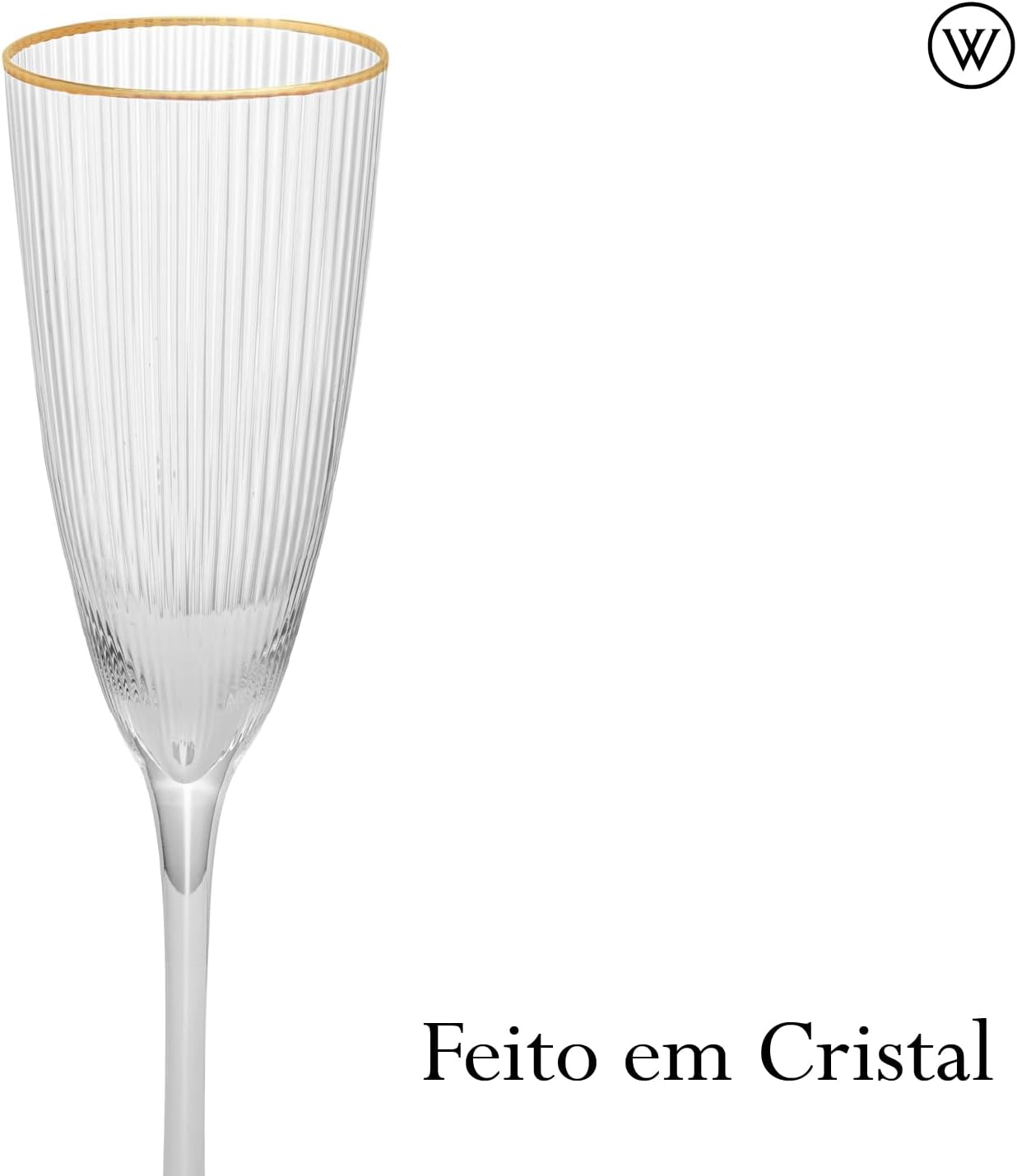 Conjunto de 2 Taças de Vidro Wolff Para Champanhe com Borda Dourada Lines 300ml