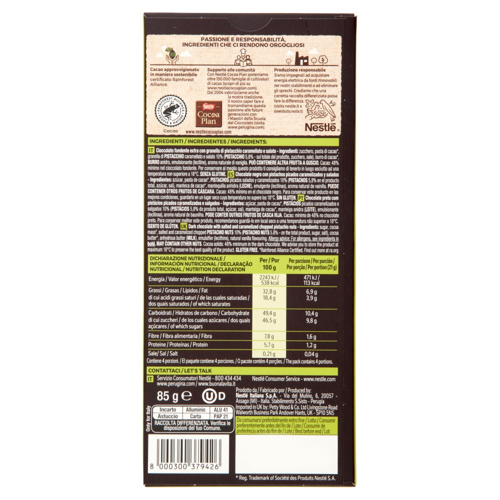 Chocolate Italiano Perugina Nero Pistacchio 85 G