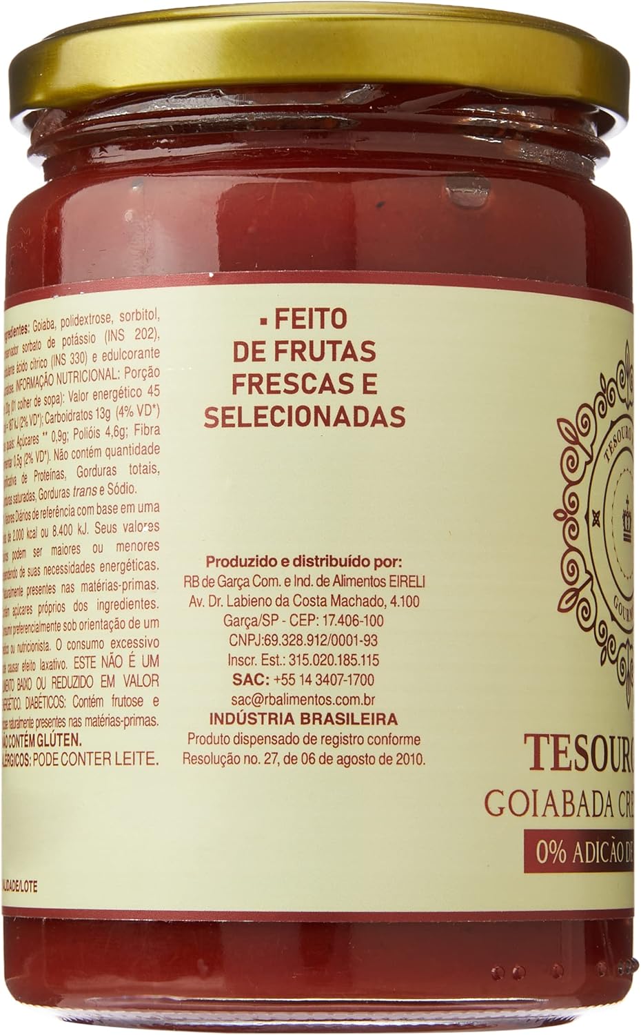 Goiabada Brasileira Cremosa Zero Adição de Açúcares Tesouro Real 400g