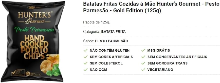 Chips Árabe de Batata Frita Sabor Pesto Parmessão Hunters Gourmet 125g
