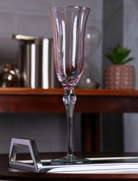 Conjunto de 2 Taças Wolff para Champagne Rosa e Cinza em Vidro Lily 200ml