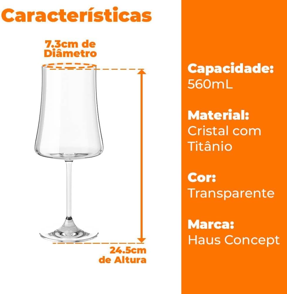 Taça Para Água e Vinho Cristal Haus Pleasure Brinox 560ml