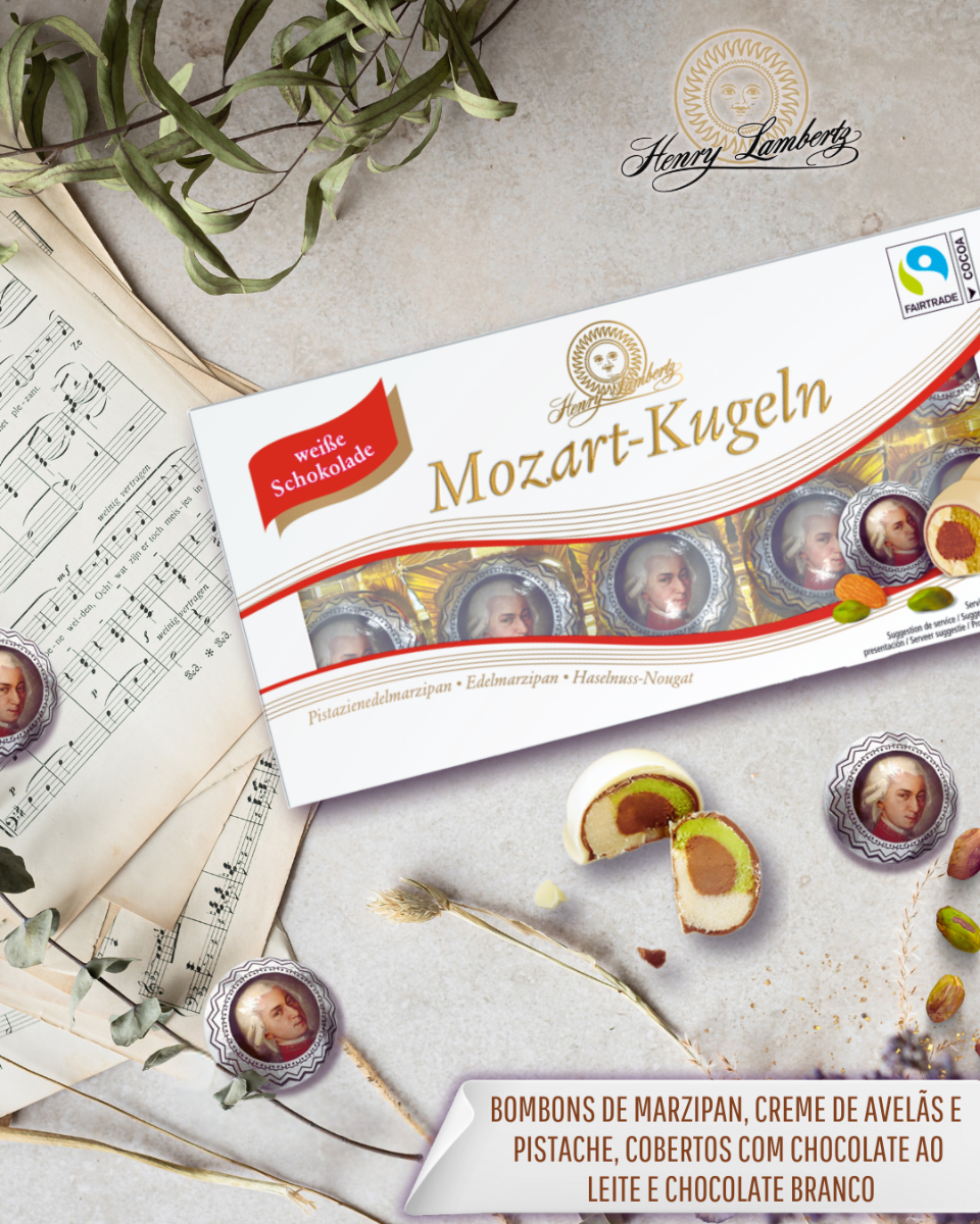 Bombom Austríaco Mozartkugeln Henry Lambertz com chocolate branco 200g
