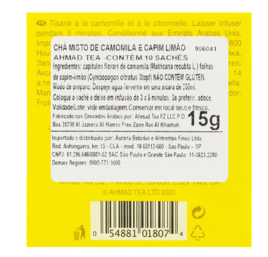 Chá Londrino Misto de Camomila e Capim Limão Ahmad Tea 15g 10 Unidades
