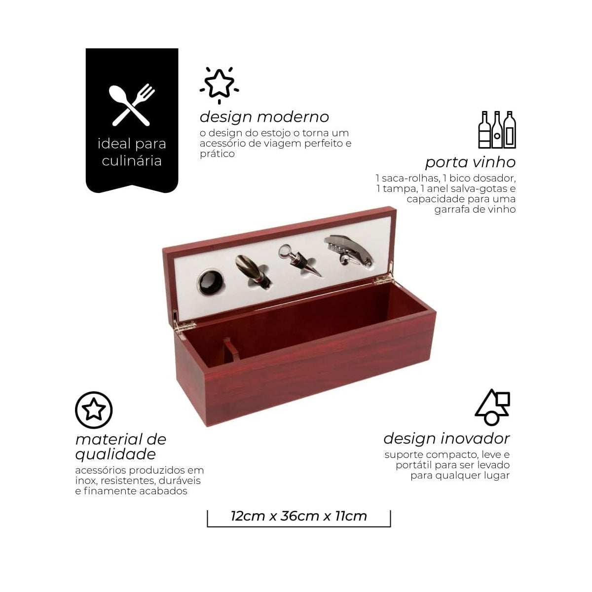 Porta Vinho com 5 Peças em Caixa de Madeira Mimo Style